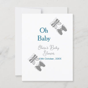 Carte Postale Papillon gris bleu baby shower oh bébé moderne tex
