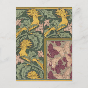 Carte Postale Papillon Huppe Art Nouveau de couleur Vert Sauge