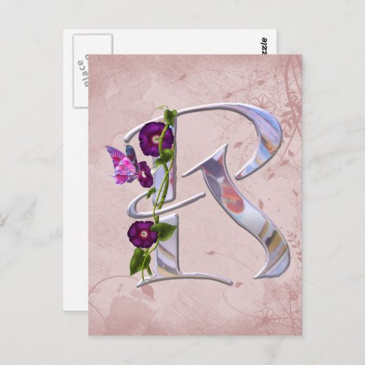 Carte Postale Papillon initial R (Devant / Derrière)