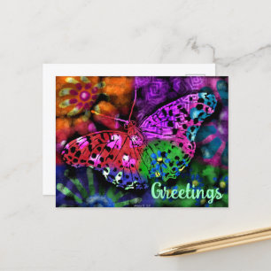 Carte Postale Papillon Insecte Abstrait violet vert rose orange