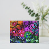 Carte Postale Papillon Insecte Abstrait violet vert rose orange (Debout devant)