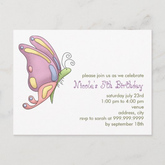 Carte Postale Papillon ・ Invitation d'anniversaire (Devant)