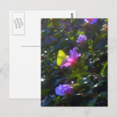 Carte Postale Papillon jaune sur Rose rose de Sharon (Devant / Derrière)