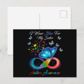 Carte Postale Papillon Je Porte Du Bleu Pour Ma Soeur Autisme (Devant / Derrière)