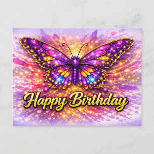 Carte Postale Papillon Magique de Bonne Anniversaire en Or et Vi