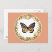 Carte Postale Papillon monarque dans un cadre de feuilles (Devant / Derrière)