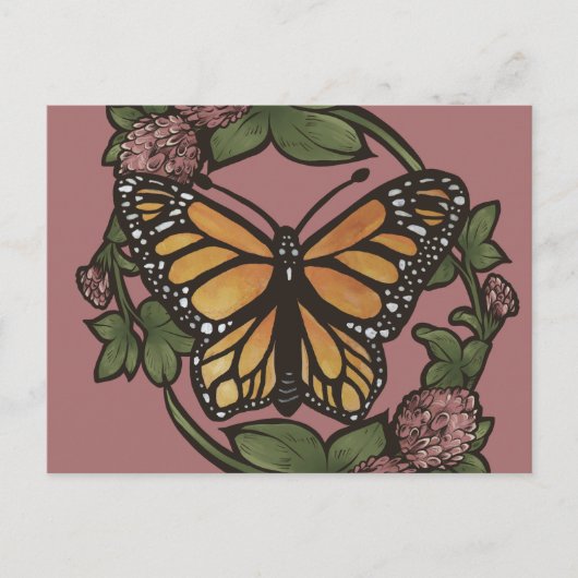 Carte Postale Papillon monarque et trèfle (Devant)