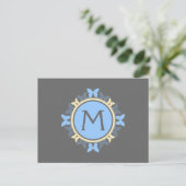 Carte Postale Papillon Monogramme de couronne bleu gris jaune (Debout devant)