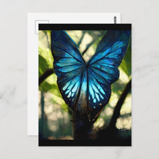 Carte Postale Papillon morpho bleu dans la forêt (Devant / Derrière)