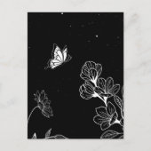 Carte Postale Papillon noir et blanc et fleurs à l'art nocturne (Devant)