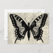 Carte Postale Papillon noir et blanc sur Arrière - plan fissuré (Devant / Derrière)