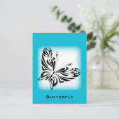 Carte Postale Papillon noir fantaisie avec bordure Bleue (Debout devant)