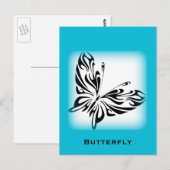 Carte Postale Papillon noir fantaisie avec bordure Bleue (Devant / Derrière)