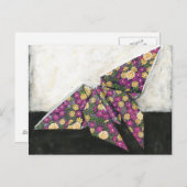 Carte Postale Papillon Origami sur papier floral (Devant / Derrière)