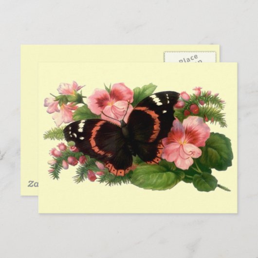 Carte Postale Papillon & Pois doux Floral Jardin Cadeaux Design (Devant / Derrière)