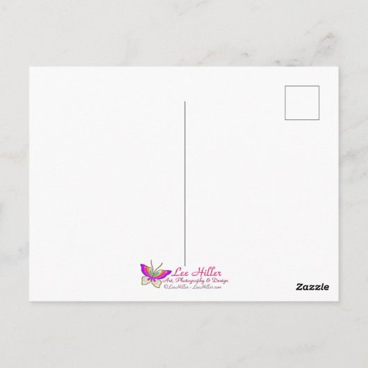 Carte Postale Papillon psychédélique coloré et fleurs (Dos)