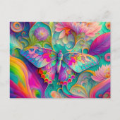 Carte Postale Papillon psychédélique coloré et fleurs (Devant)