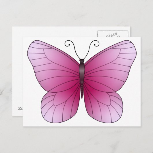 Carte postale Papillon rose (Devant / Derrière)