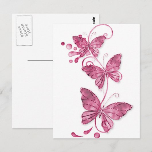 Carte Postale papillon rose (Devant / Derrière)