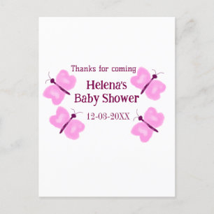Carte Postale Papillon rose Baby shower aquarelle ajoutez nom