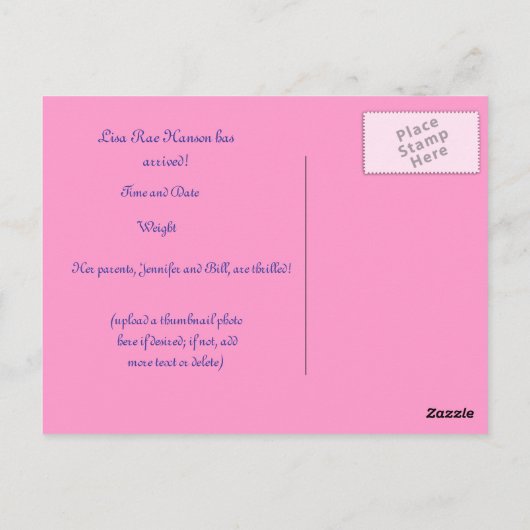 Carte Postale Papillon rose et bleu (Dos)