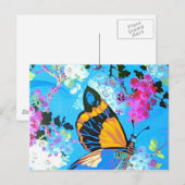 Carte Postale Papillon rose et bleu (Devant / Derrière)