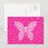 Carte Postale Papillon rose Fleurs sauvages (Devant / Derrière)