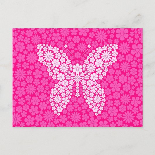 Carte Postale Papillon rose Fleurs sauvages (Devant)