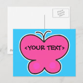 Carte Postale papillon rose mignon,<YOUR TEXT> (Devant / Derrière)