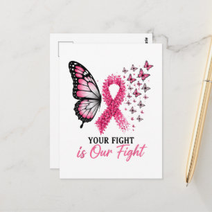 Carte Postale Papillon Ruban Rose de Sensibilisation au Cancer d