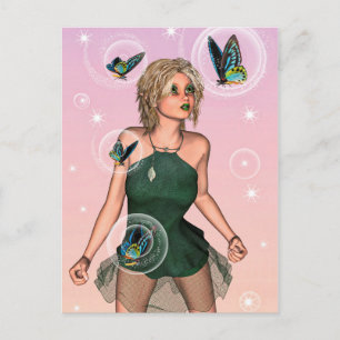 Carte Postale Papillon scintillant Fée Fantaisie Art