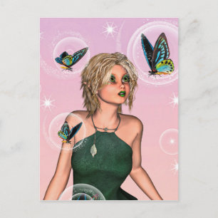 Carte Postale Papillon scintillant Fée Fantaisie Art