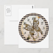Carte Postale Papillon Steampunk Rond (Devant / Derrière)