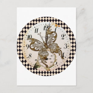 Carte Postale Papillon Steampunk Rond