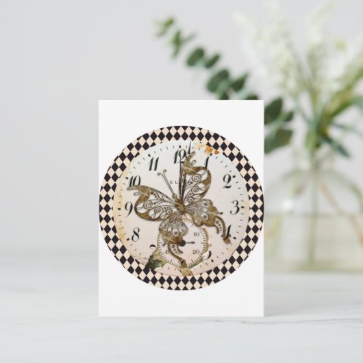 Carte Postale Papillon Steampunk Round (Debout devant)