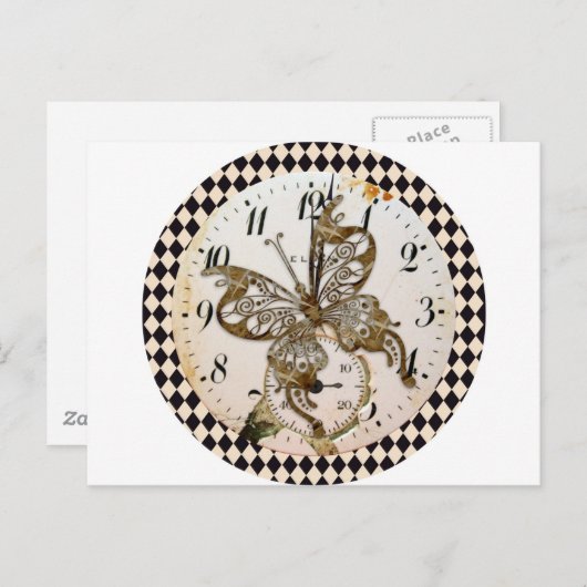 Carte Postale Papillon Steampunk Round (Devant / Derrière)