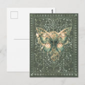Carte Postale Papillon Steampunk vert élégant (Devant / Derrière)