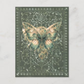 Carte Postale Papillon Steampunk vert élégant (Devant)