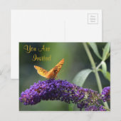 Carte Postale Papillon Sur Invitation Fleur (Devant / Derrière)