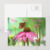 Carte Postale Papillon Sur Invitation Fleur (Devant / Derrière)