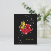 Carte Postale Papillon sur rose rouge avec étoiles et gouttes de (Debout devant)