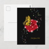 Carte Postale Papillon sur rose rouge avec étoiles et gouttes de (Devant / Derrière)