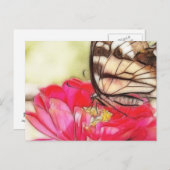 Carte Postale Papillon Swallowtail jaune sur une Zinnia (Devant / Derrière)