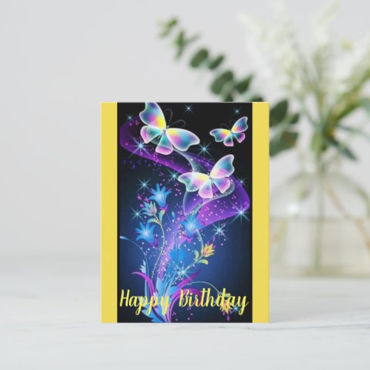 Carte Postale Papillon teinté jaune violet (Debout devant)