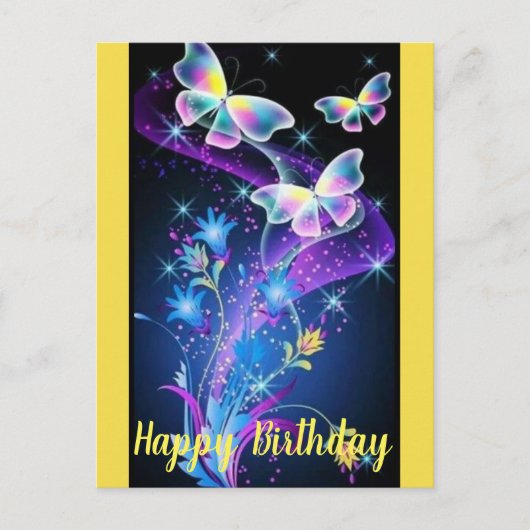 Carte Postale Papillon teinté jaune violet (Devant)