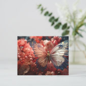 Carte Postale Papillon transparent, baies et fleurs (Debout devant)