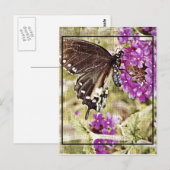 Carte Postale Papillon vintage à fleurs (Devant / Derrière)