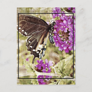 Carte Postale Papillon vintage à fleurs