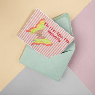 Carte Postale Papillon vintage rétro rouge jaune vert