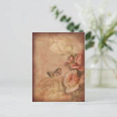 Carte Postale Papillon vintage & Roses shabby chic (Debout devant)